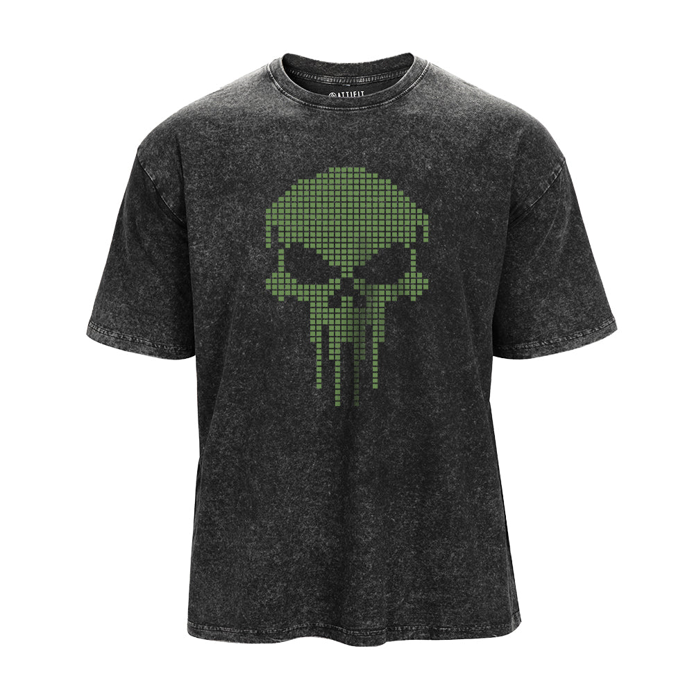 Pixel Grid Skull Washed T-Shirt