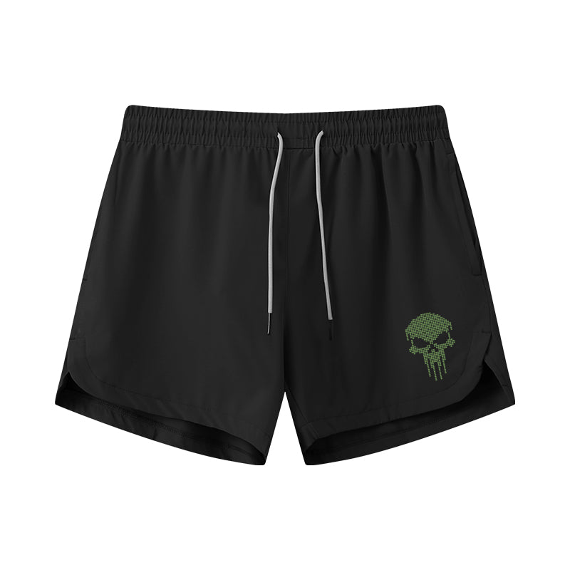 Pixel Grid Skull Graphic Shorts