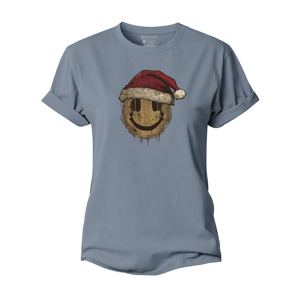 Christmas Headphones Smiley Women's Cotton T-Shirt