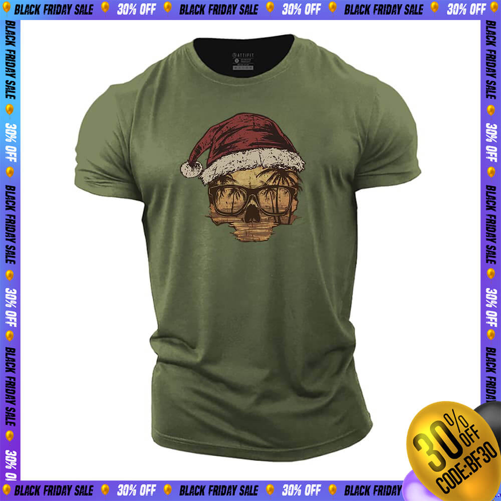 Christmas Sunset Skull Cotton T-Shirt