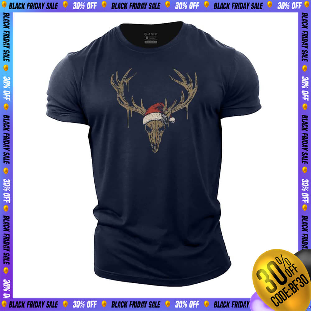 Christmas Elk Skull Cotton T-Shirt