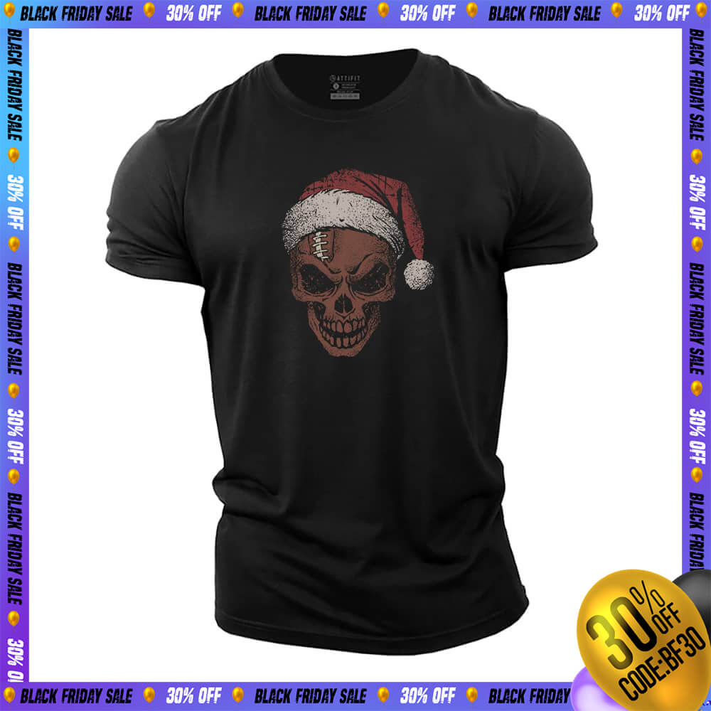 Christmas Football Skull Cotton T-Shirt