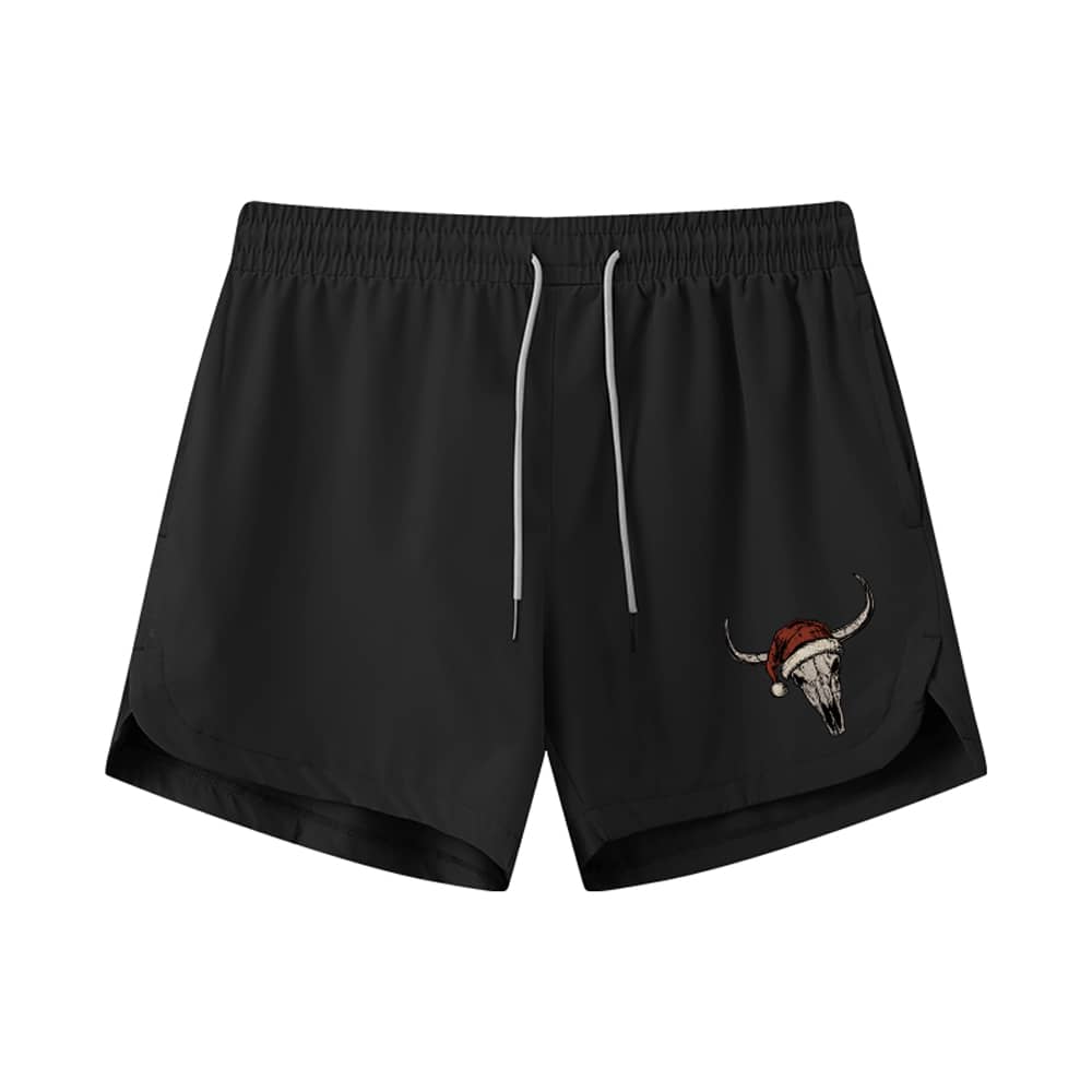 Christmas Bull Skull Graphic Shorts