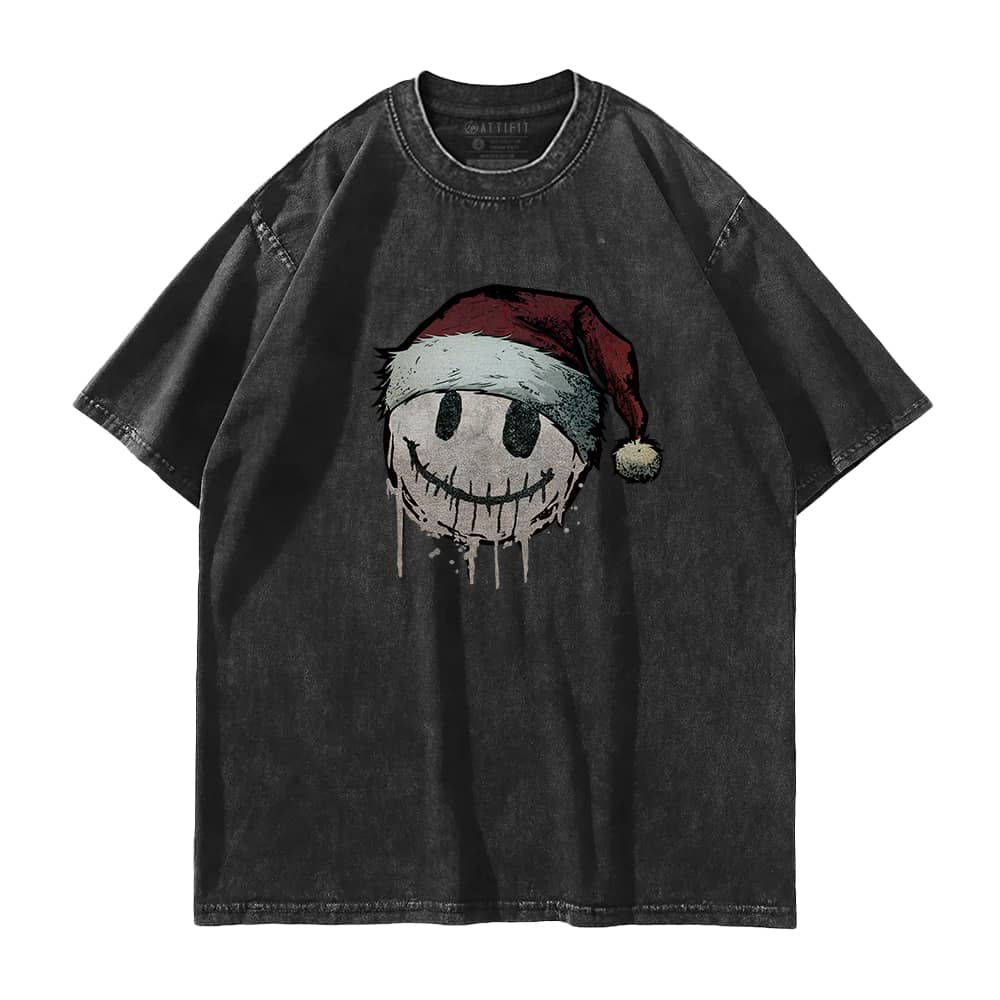 Christmas Smiley Washed T-Shirt