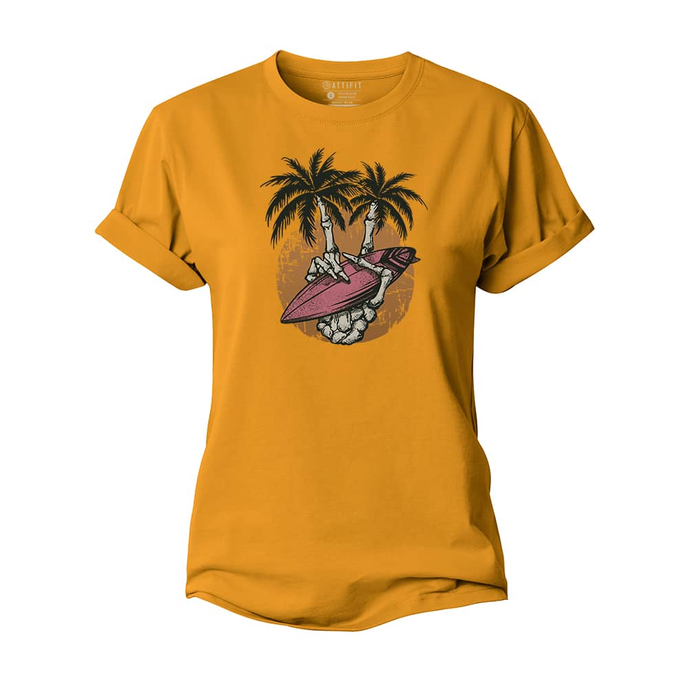 Palm Tree Skull Hand Women's Cotton T-Shirt