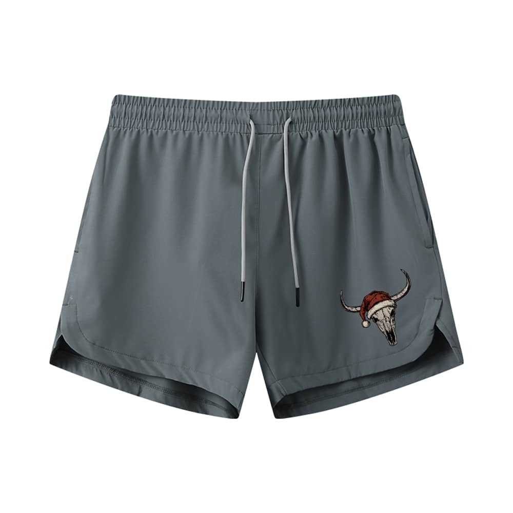 Christmas Bull Skull Graphic Shorts