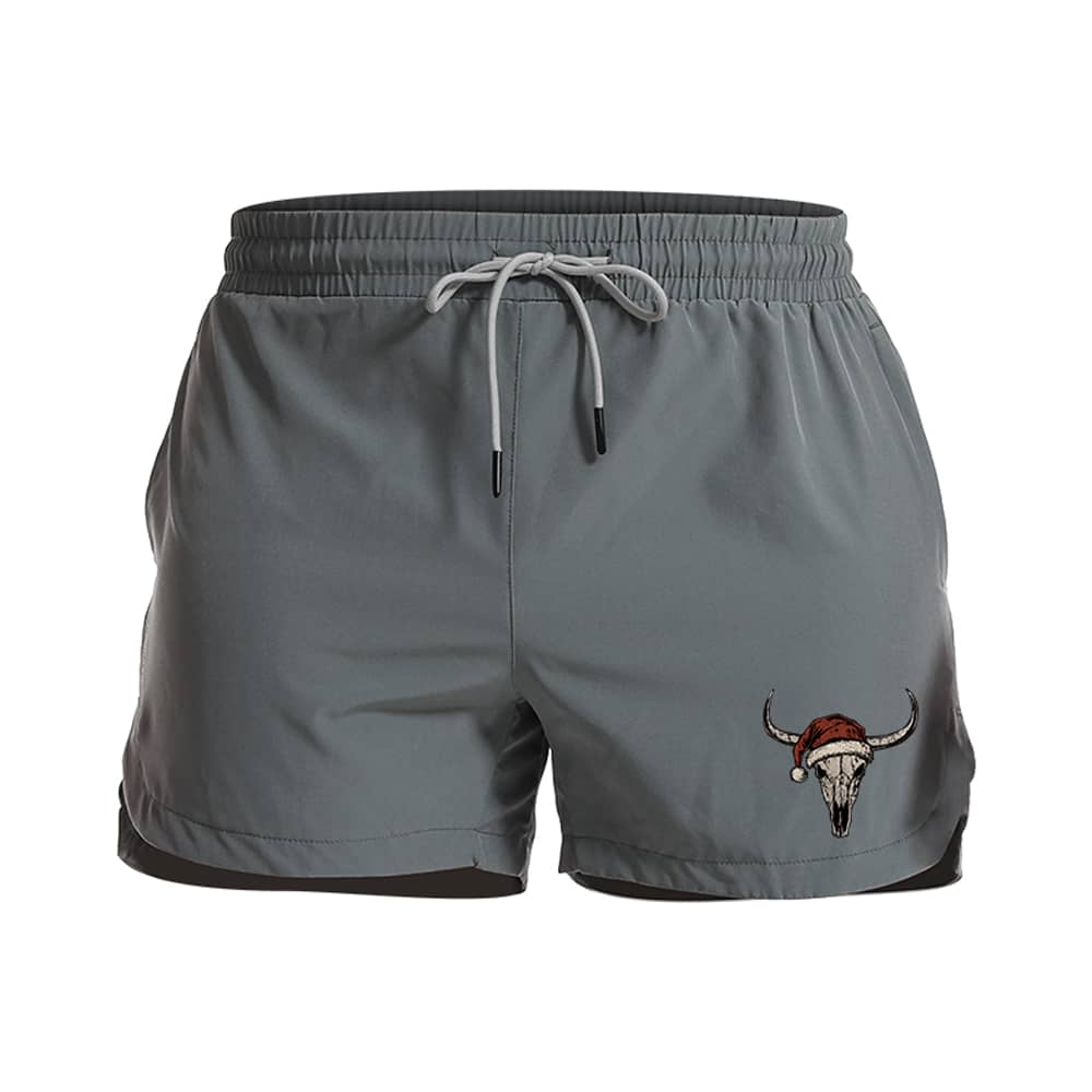 Christmas Bull Skull Graphic Shorts