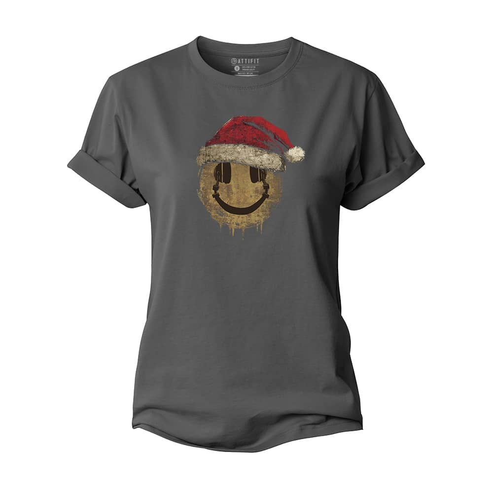 Christmas Headphones Smiley Women's Cotton T-Shirt