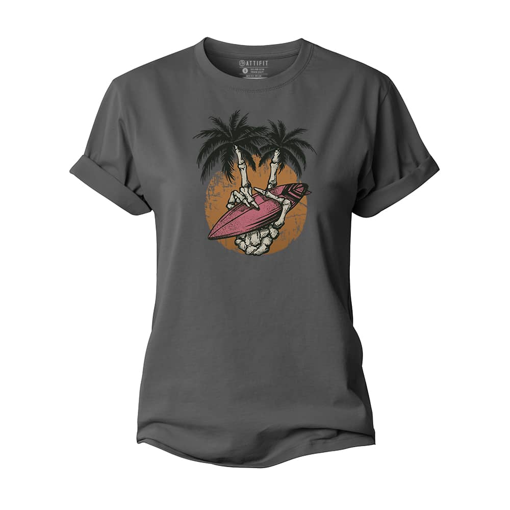 Palm Tree Skull Hand Women's Cotton T-Shirt