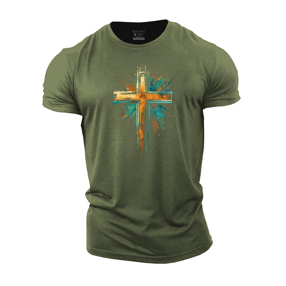 Splashed Ink Cross Cotton T-Shirt