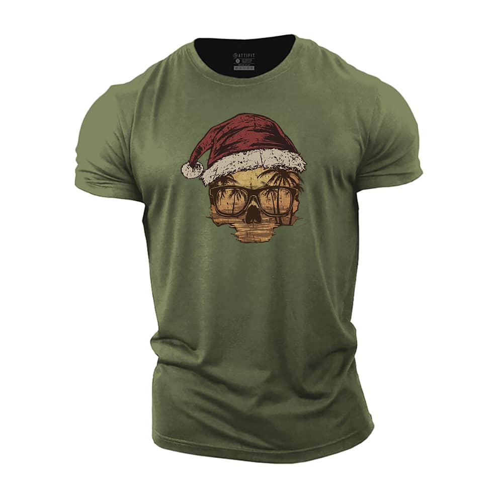 Christmas Sunset Skull Cotton T-Shirt