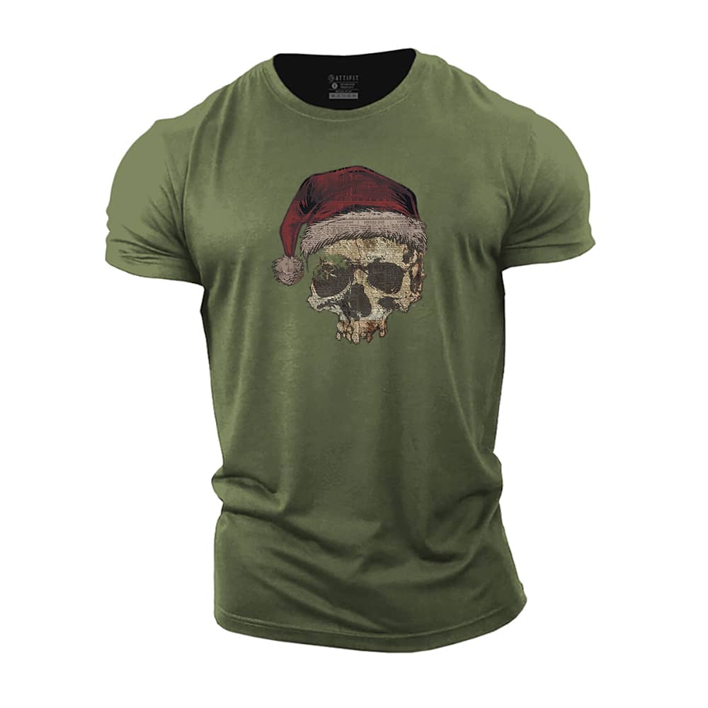 Christmas Skull Newspaper Cotton T-Shirt