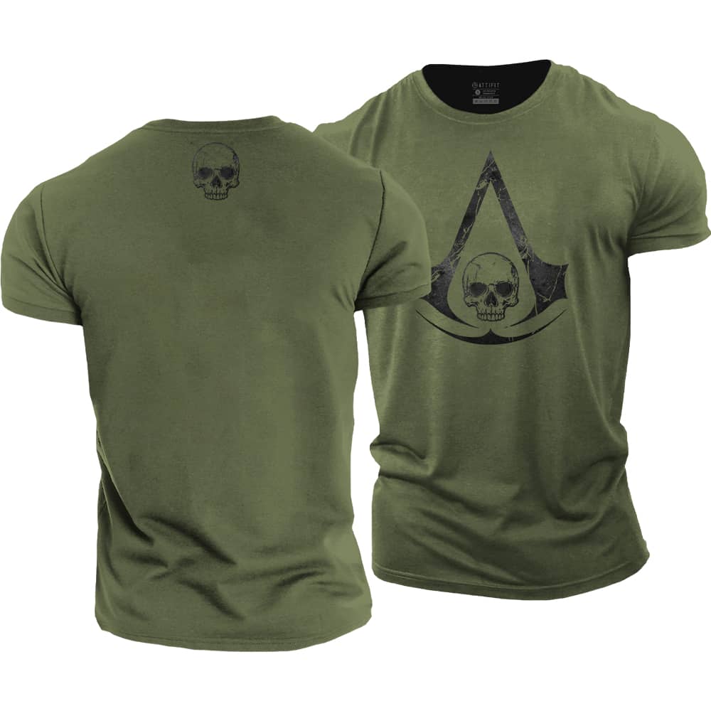 Skull A-shaped Shield Cotton T-Shirt