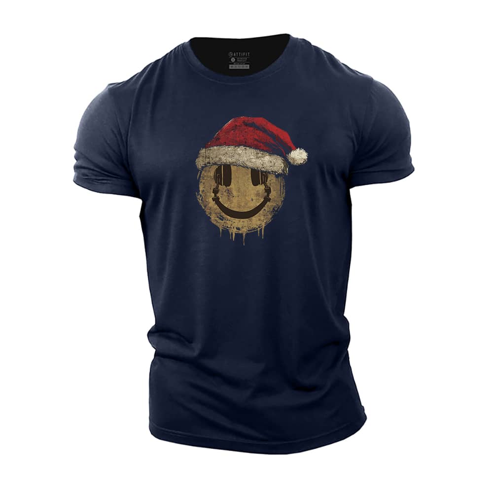 Christmas Headphones Smiley Cotton T-Shirt