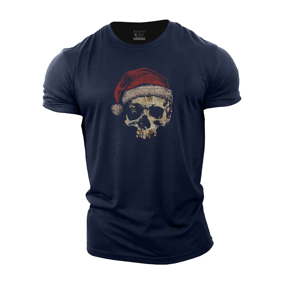 Christmas Skull Newspaper Cotton T-Shirt