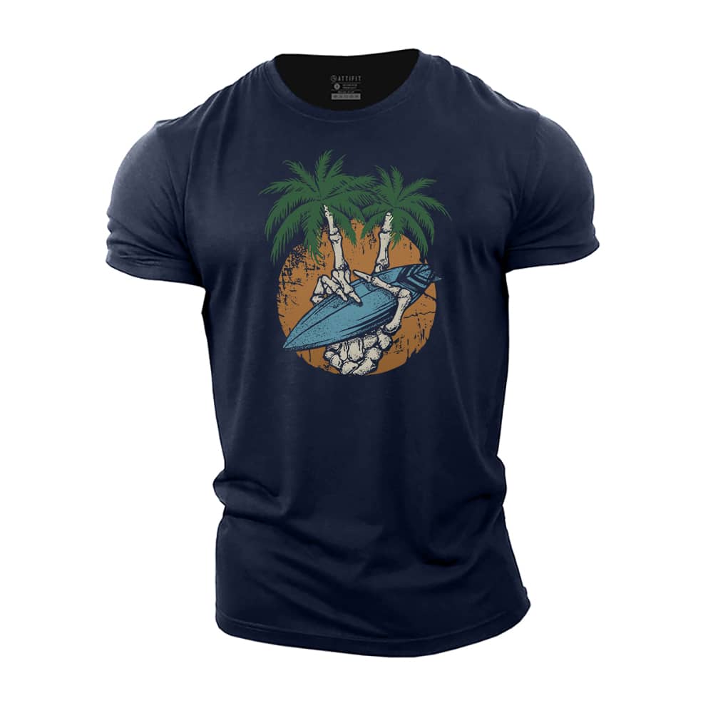 Palm Tree Skull Hand Cotton T-Shirt