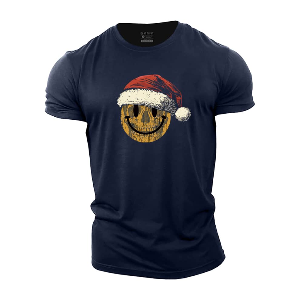 Christmas Skull Smiley Cotton T-Shirt