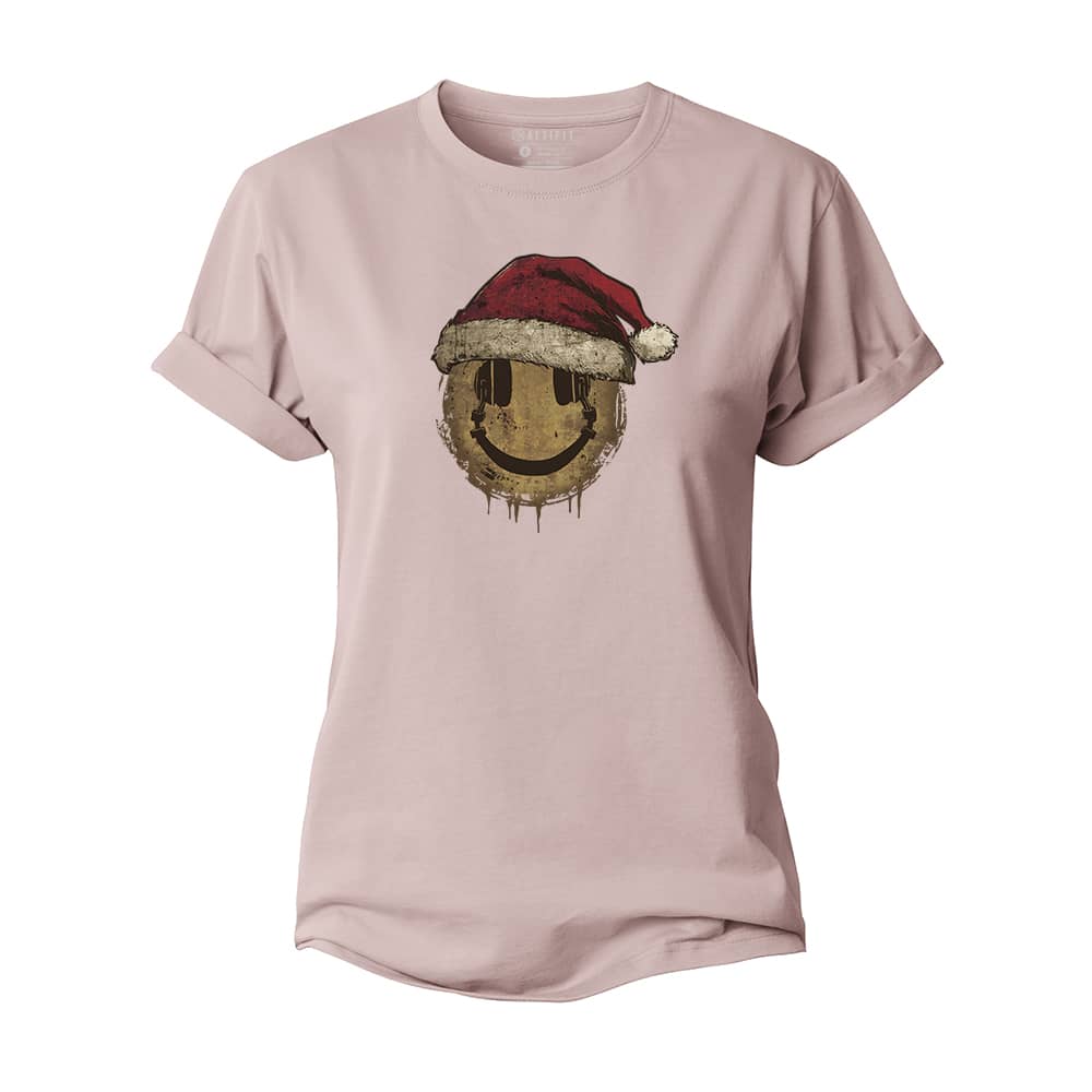 Christmas Headphones Smiley Women's Cotton T-Shirt