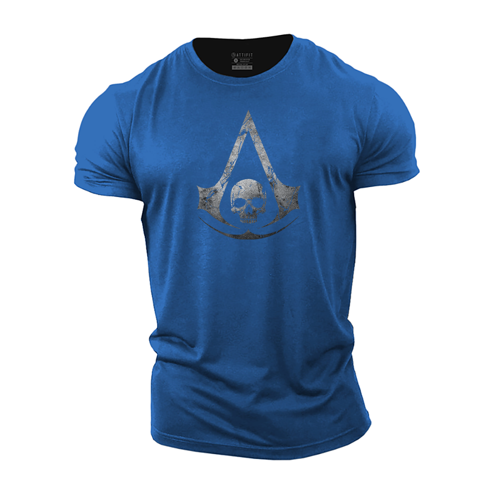 Skull A-shaped Shield Cotton T-Shirt