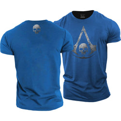 Skull A-shaped Shield Cotton T-Shirt