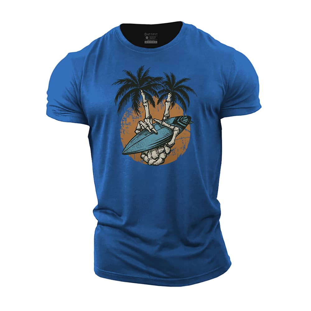 Palm Tree Skull Hand Cotton T-Shirt