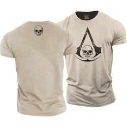 Skull A-shaped Shield Cotton T-Shirt