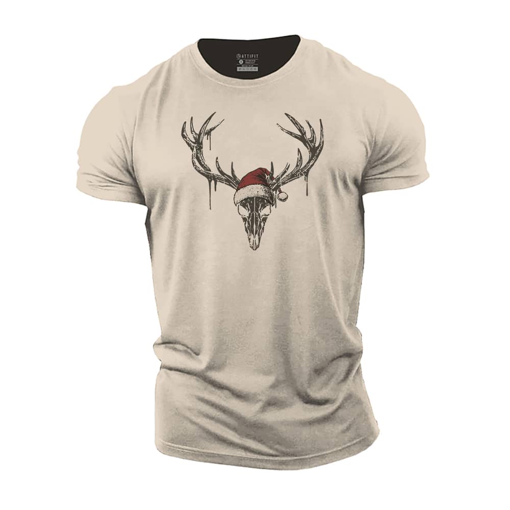 Christmas Elk Skull Cotton T-Shirt