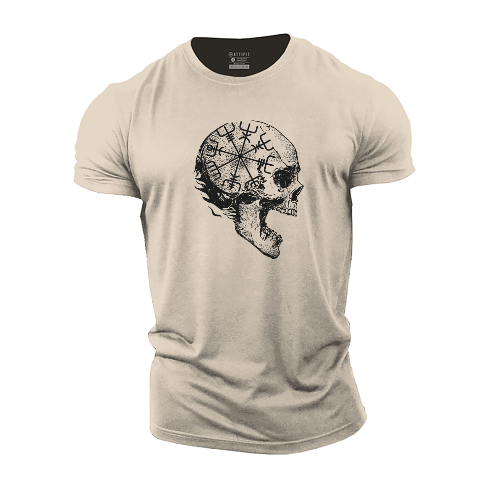 Viking Compass Skull Cotton T-Shirt