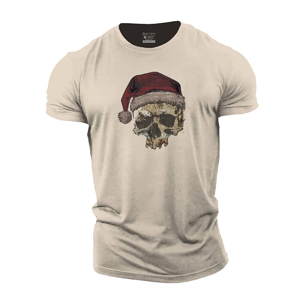 Christmas Skull Newspaper Cotton T-Shirt