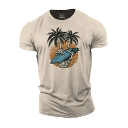 Palm Tree Skull Hand Cotton T-Shirt