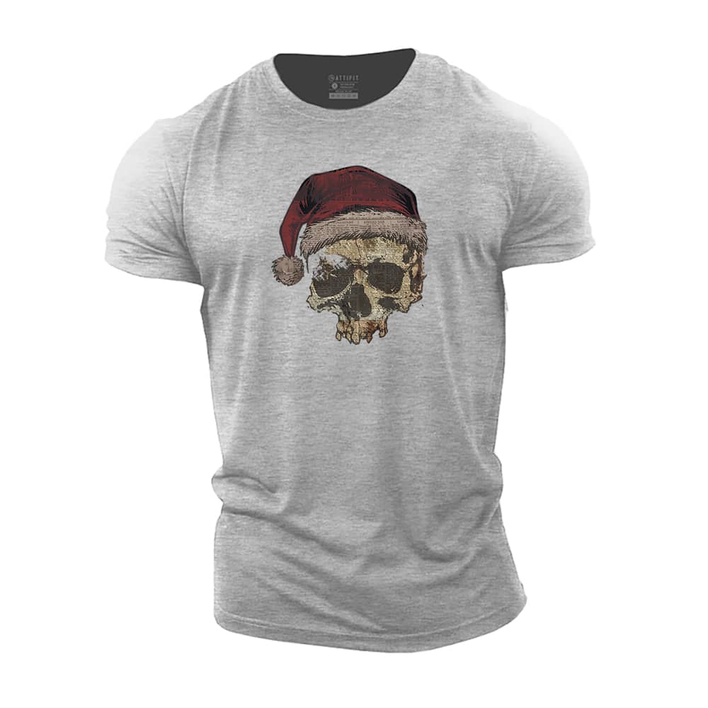 Christmas Skull Newspaper Cotton T-Shirt