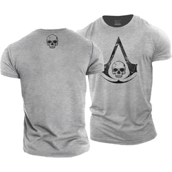 Skull A-shaped Shield Cotton T-Shirt