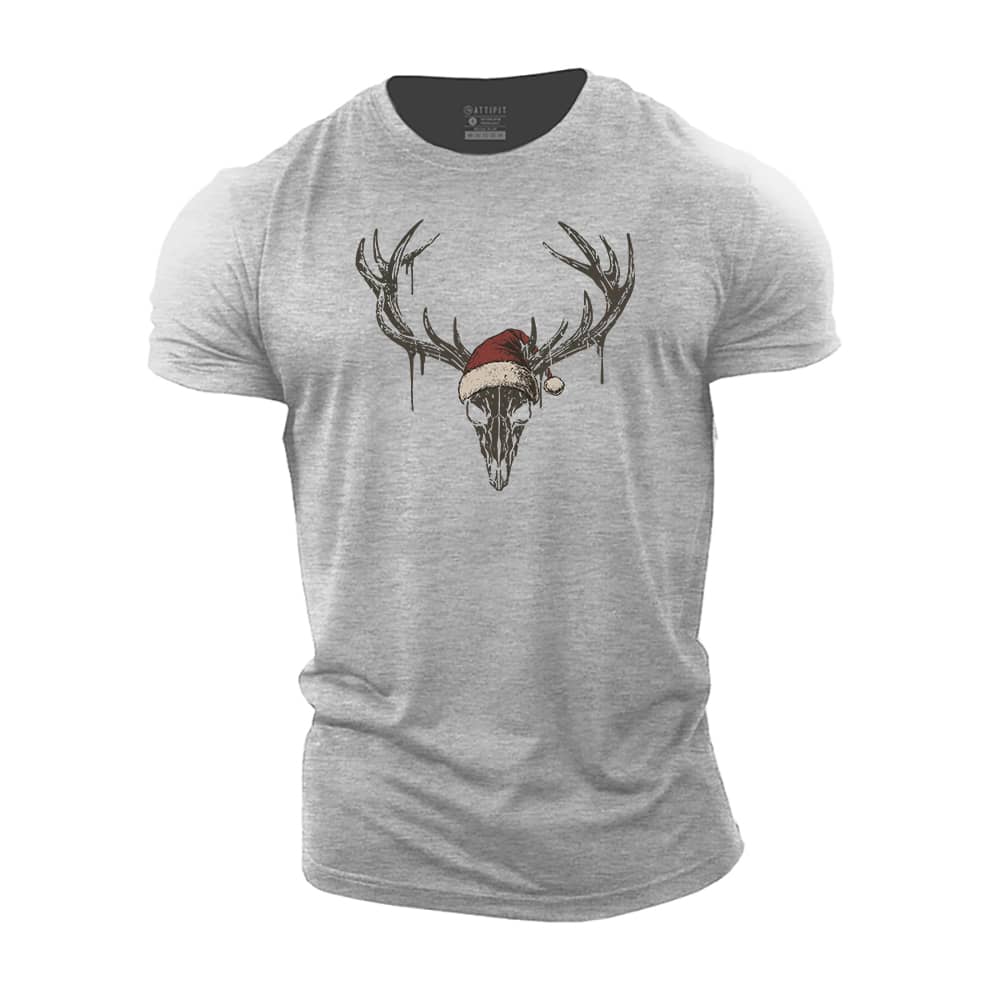 Christmas Elk Skull Cotton T-Shirt