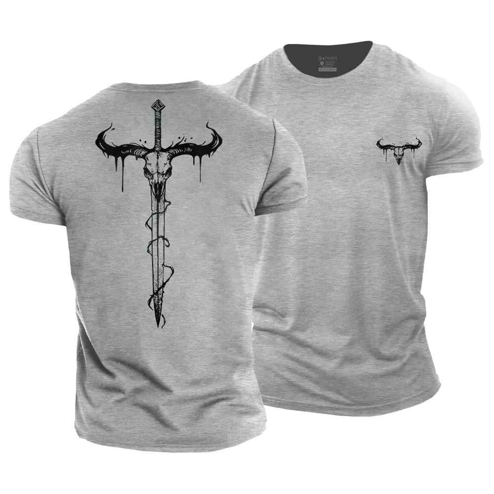 Bull Skull Sword Cotton T-Shirt