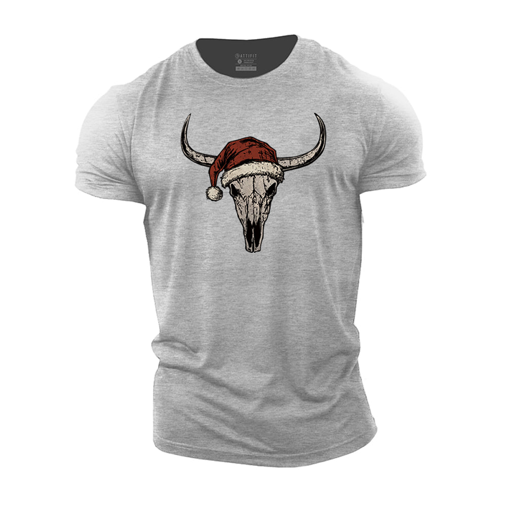 Christmas Bull Skull Cotton T-Shirt