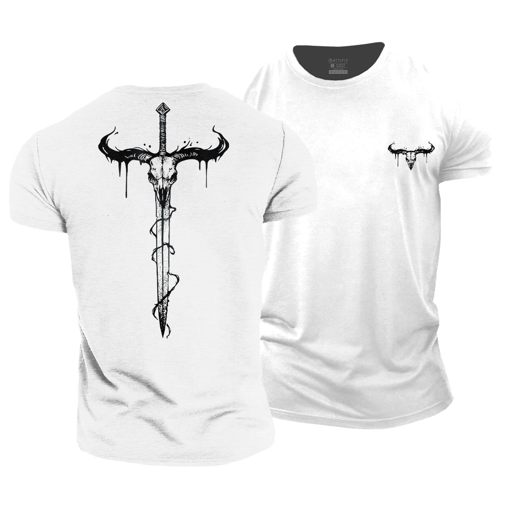 Bull Skull Sword Cotton T-Shirt