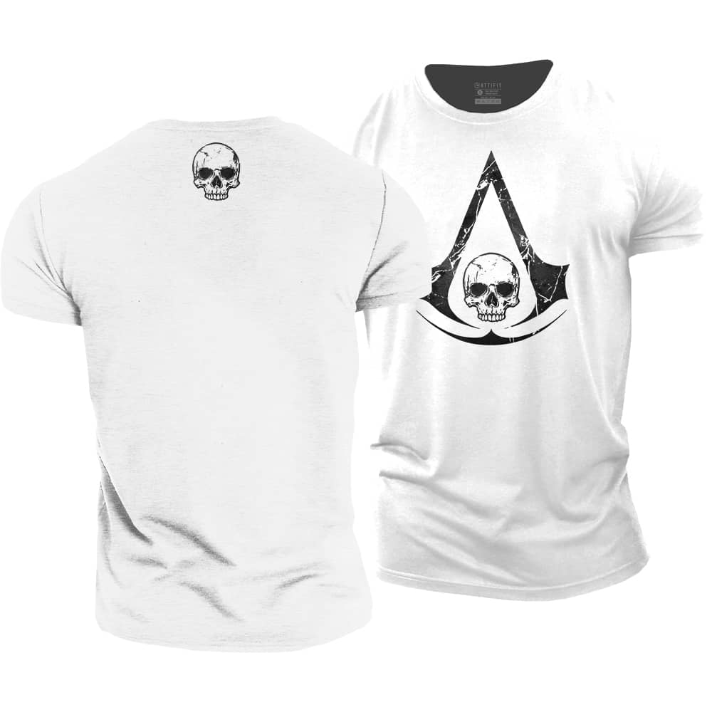 Skull A-shaped Shield Cotton T-Shirt