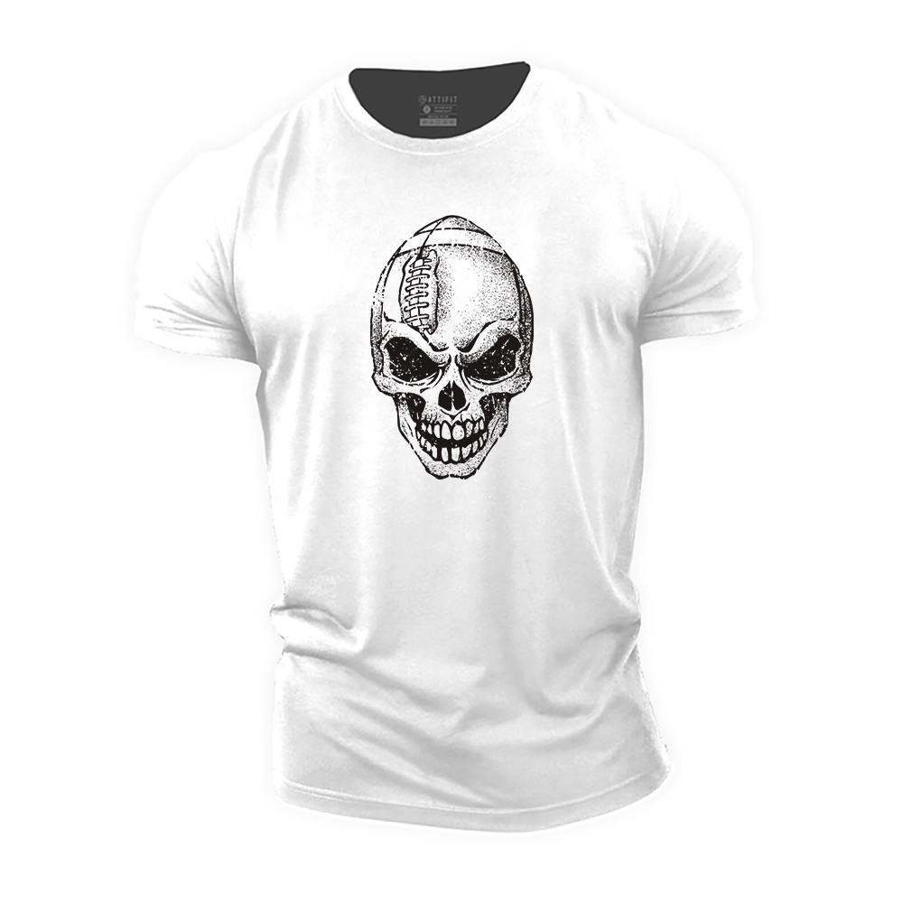 Football Skull Cotton T-Shirt