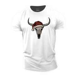 Christmas Bull Skull Cotton T-Shirt