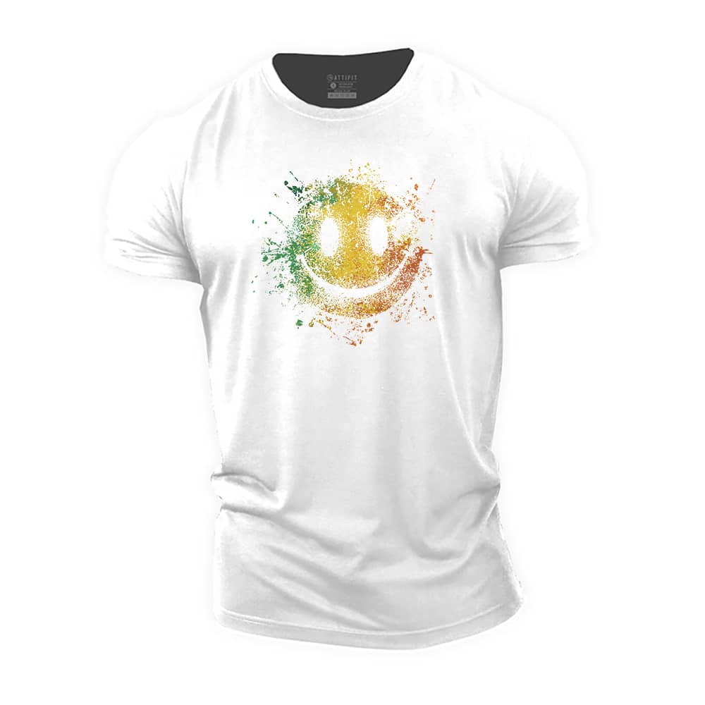 Colorful Particle Smiley Cotton T-Shirt