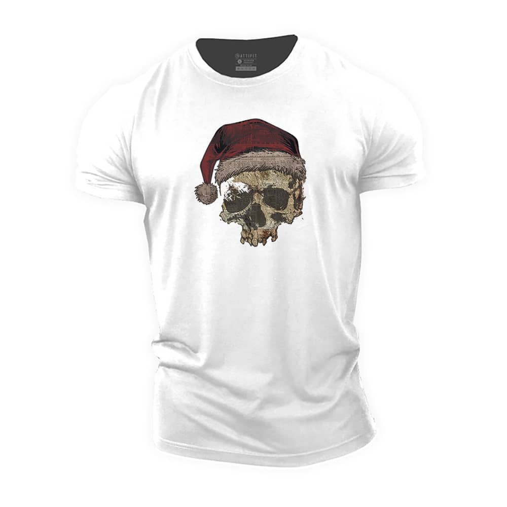 Christmas Skull Newspaper Cotton T-Shirt