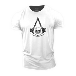 Skull A-shaped Shield Cotton T-Shirt