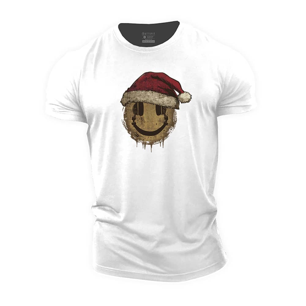 Christmas Headphones Smiley Cotton T-Shirt