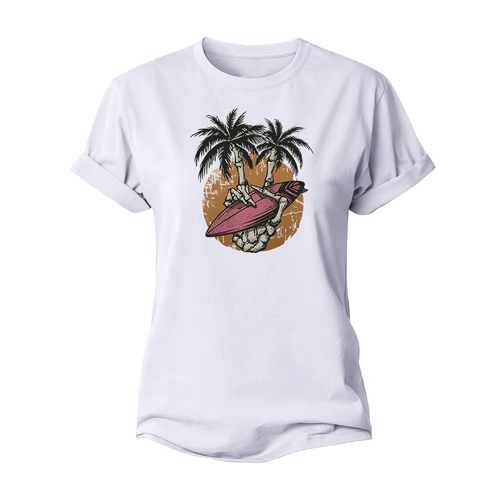 Palm Tree Skull Hand Women's Cotton T-Shirt