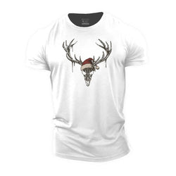 Christmas Elk Skull Cotton T-Shirt