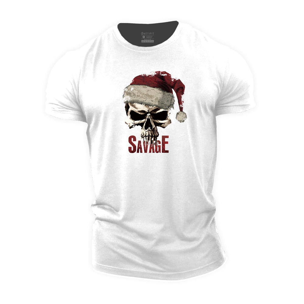 Savage Christmas Skull Cotton T-Shirt