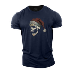 Skull Christmas Hat Cotton T-Shirt