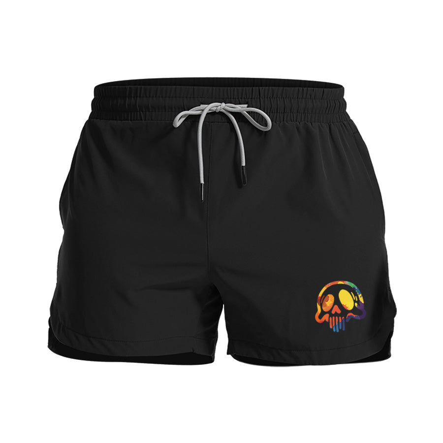 Rainbow Skull Graphic Shorts