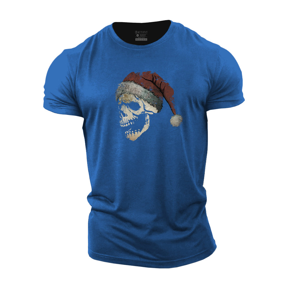 Skull Christmas Hat Cotton T-Shirt