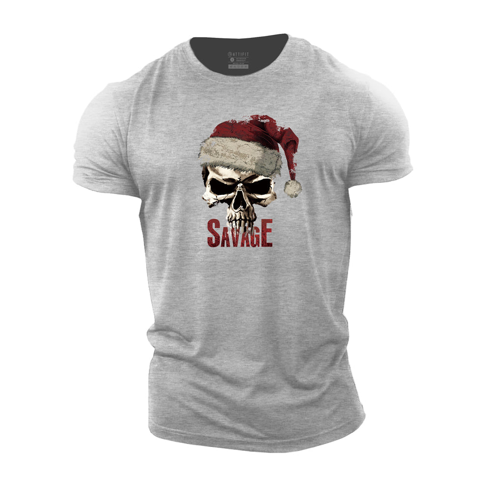 Savage Christmas Skull Cotton T-Shirt